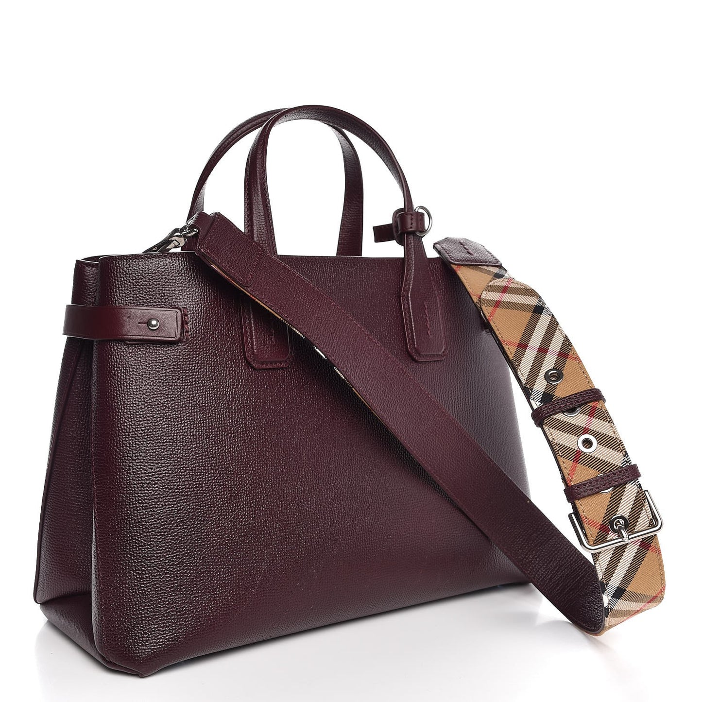 Derby Calfskin House Check Medium Banner Tote Burgundy