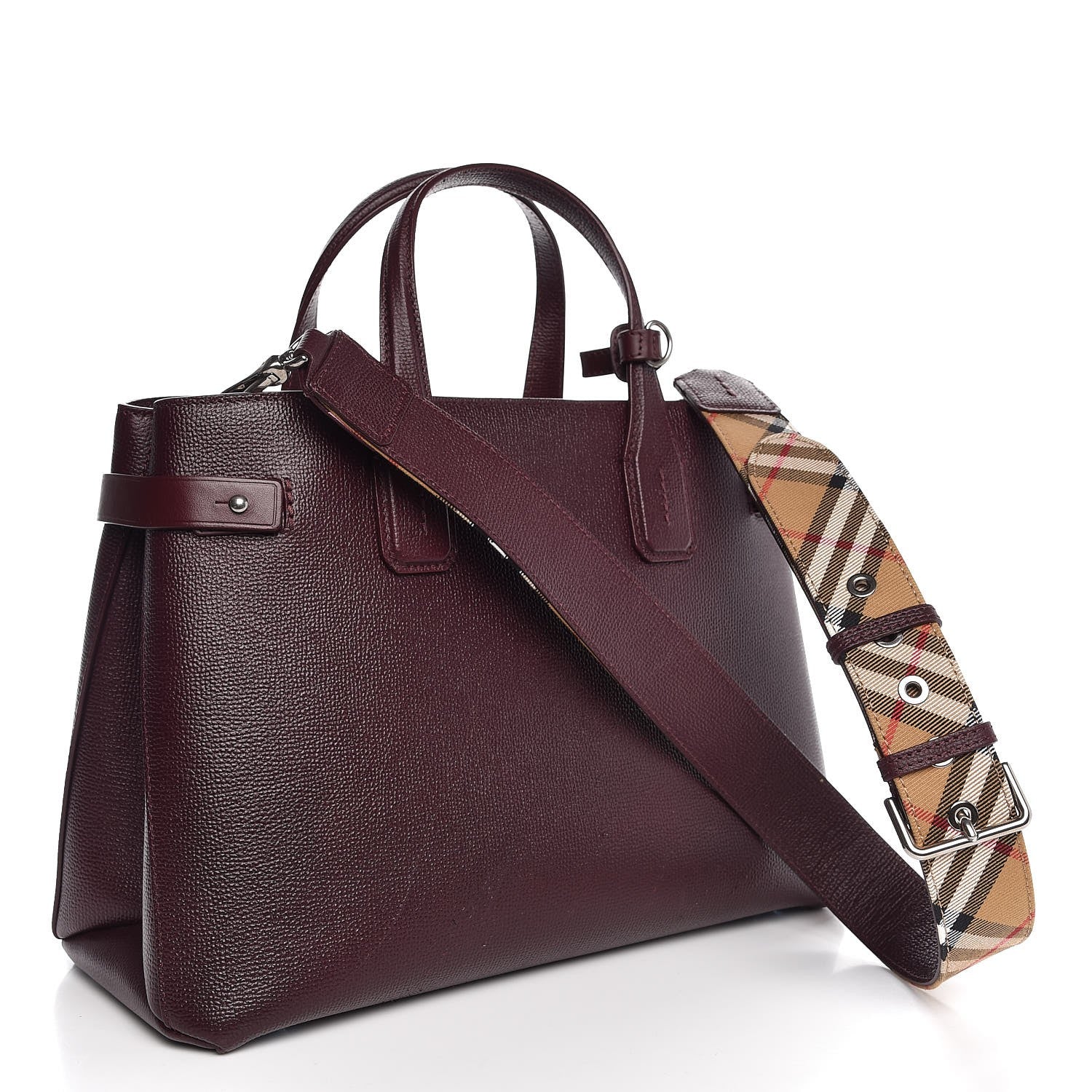 Burberry Derby Calfskin House Check Medium Banner Tote Burgundy 4 of 8