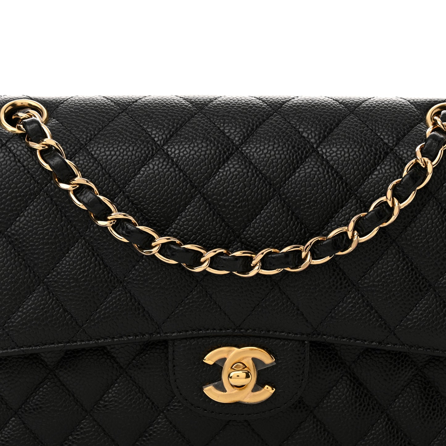 Caviar Quilted Medium Double Flap Black