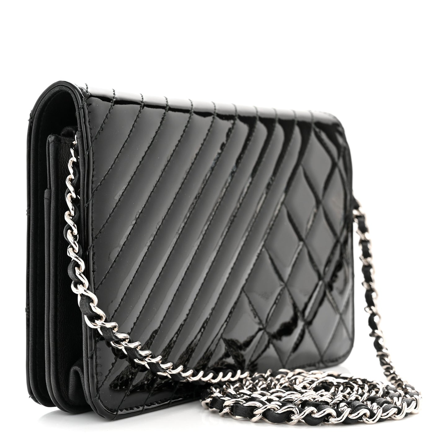 Patent Quilted Coco Boy Wallet On Chain WOC Black