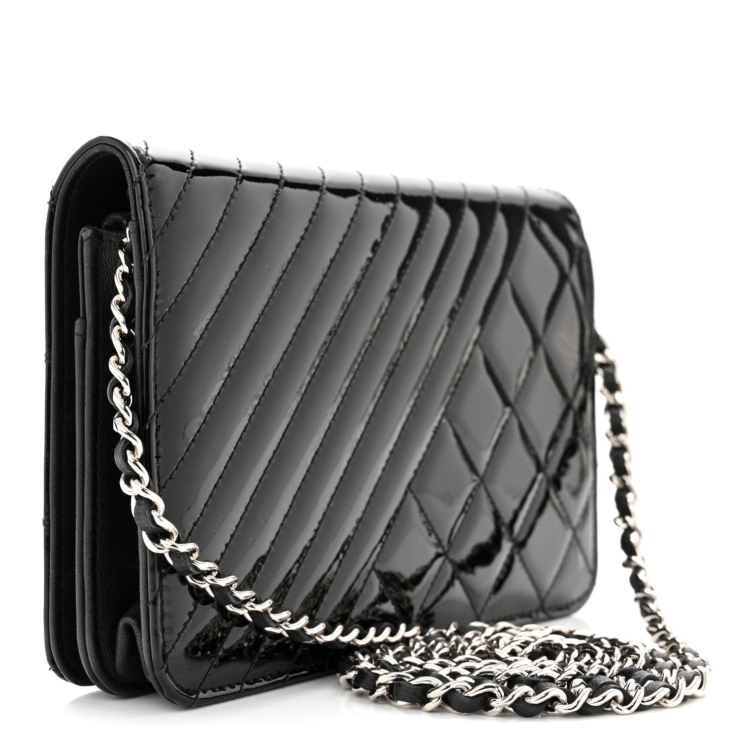 Chanel Patent Quilted Coco Boy Wallet On Chain WOC Black 3 of 12