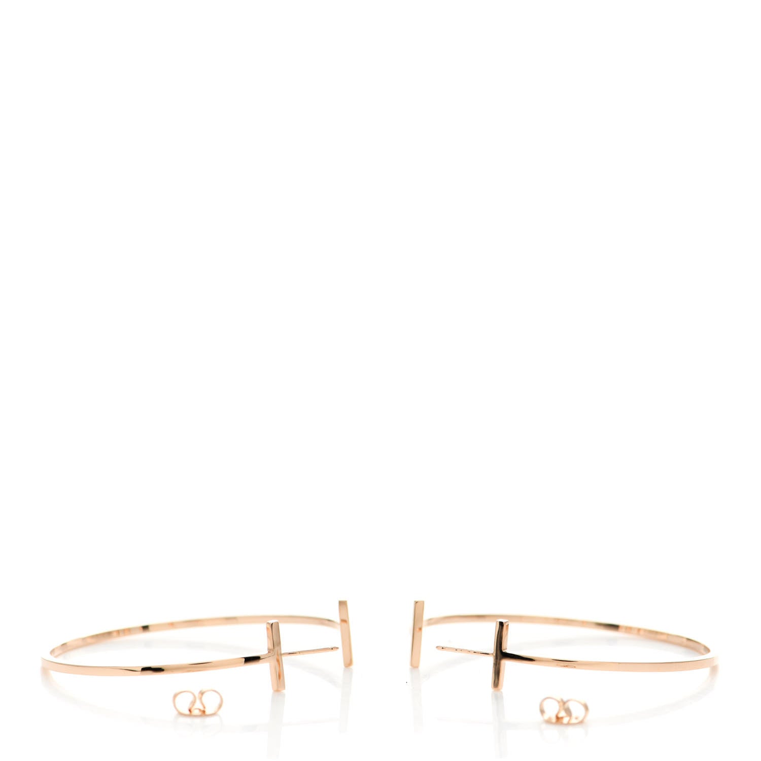 Tiffany 18K Rose Gold Extra Large T Wire Hoop Earrings 3 of 5