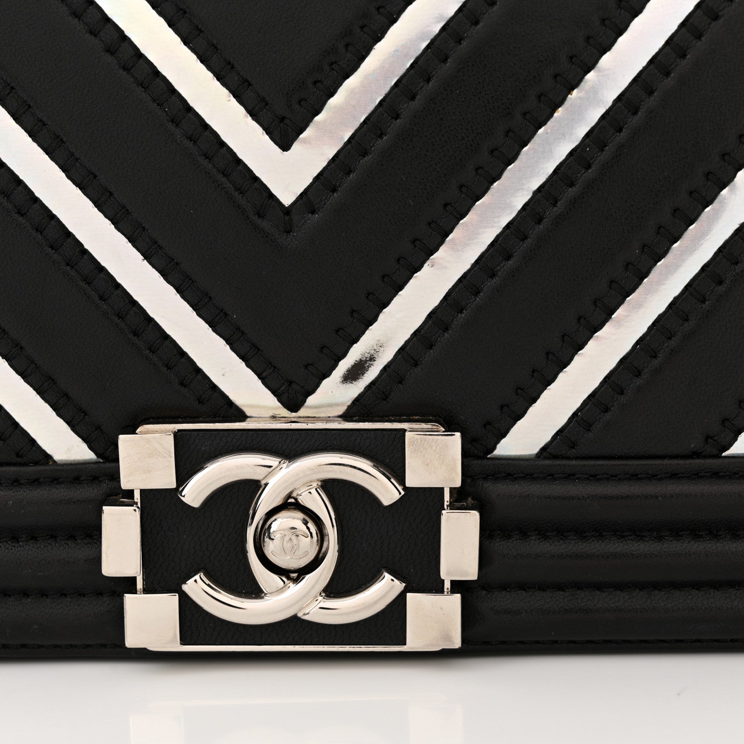 Chanel Lambskin Iridescent PVC Chevron Quilted Medium Boy Flap Black Silver 18 of 19