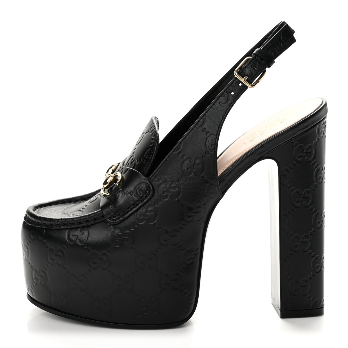 Gucci Guccissima Horsebit Platform 70/160mm Slingback Mules 38.5 Black 1 of 10