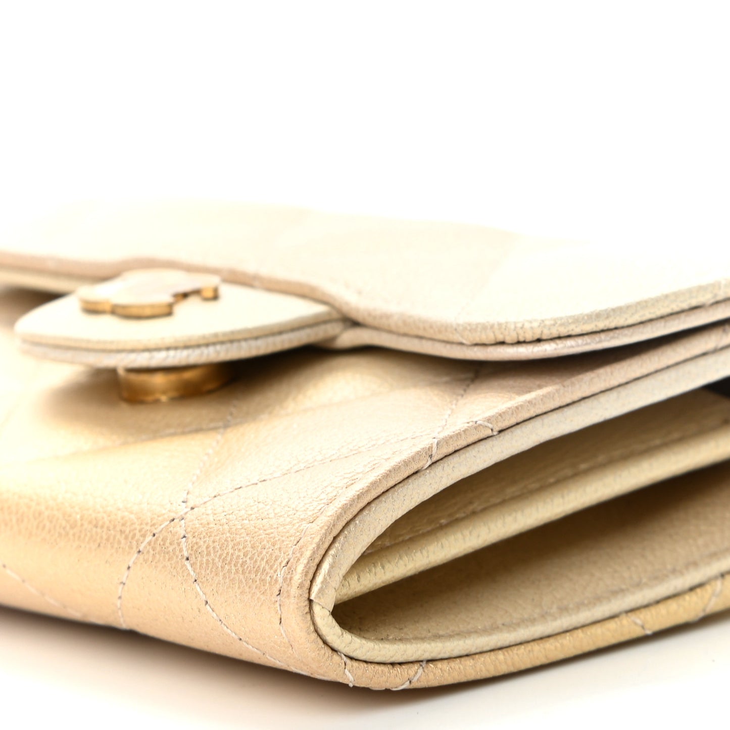 Metallic Goatskin Quilted Ombre Classic Clutch With Chain Beige