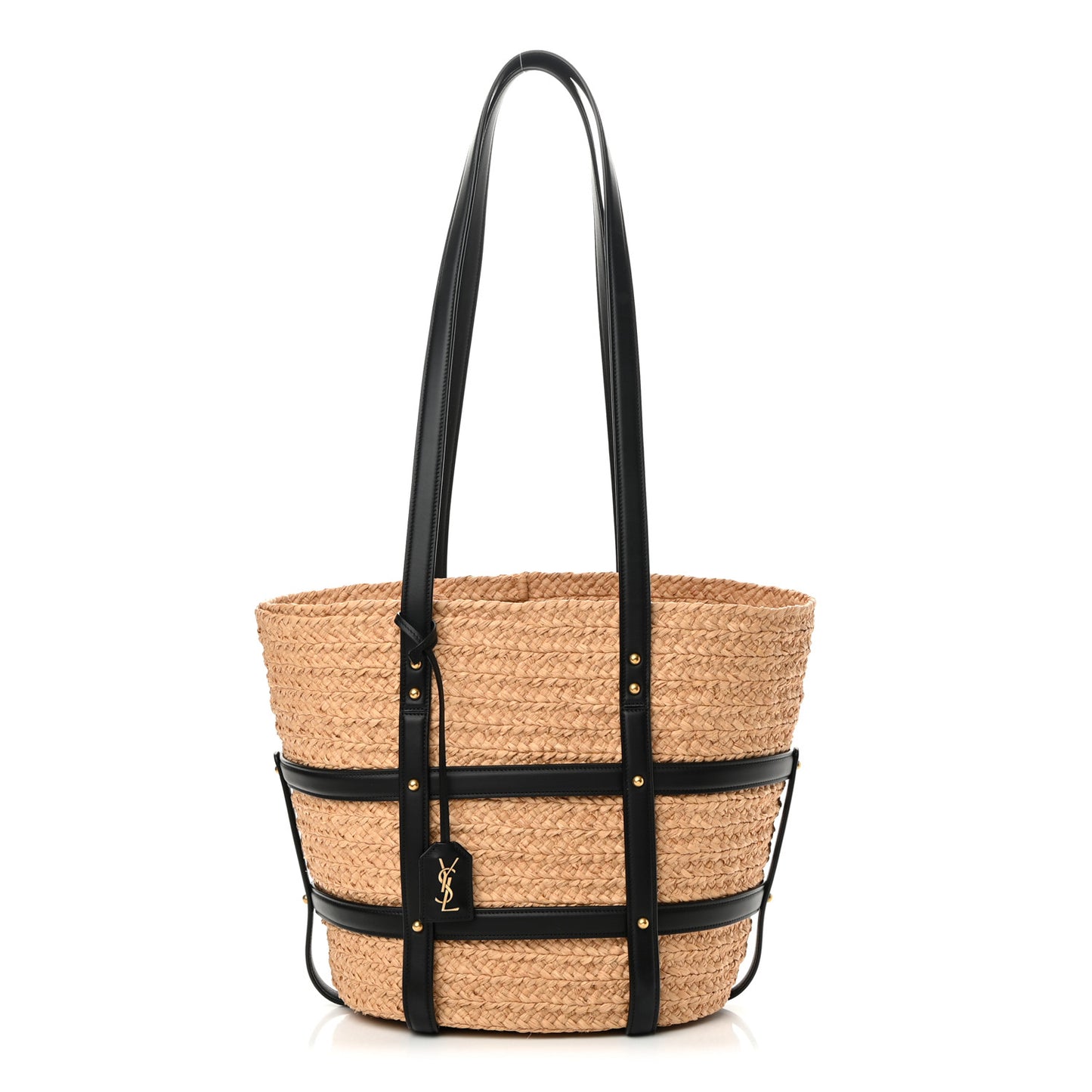 Raffia Calfskin Caged Tote Naturale Black