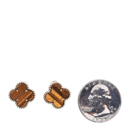 Van Cleef & Arpels 18K Yellow Gold Tiger Eye Vintage Alhambra Clip-On Earrings 2 of 5
