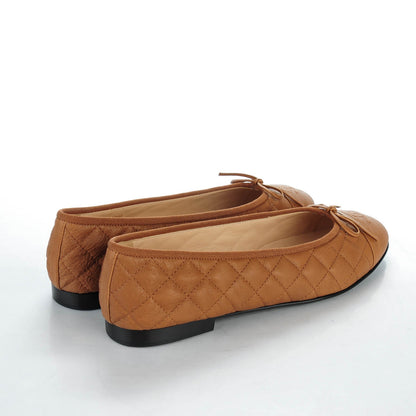 Chanel Aged Calfskin Quilted CC Cap Toe Ballerina Flats 42 Light Brown 4 of 9