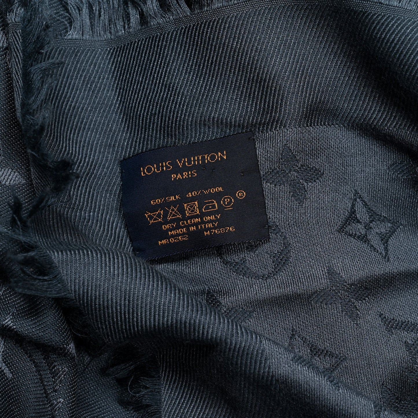 Silk Wool Monogram Denim Shawl Blue