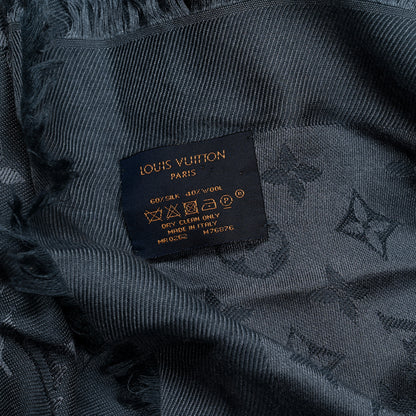 Louis Vuitton Silk Wool Monogram Denim Shawl Blue 3 of 3