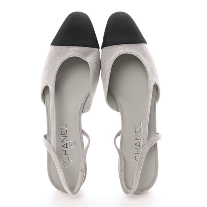 Chanel Suede Crystal Grosgrain Cap Toe CC Slingback Flats 40 Gray Silver Black 2 of 9