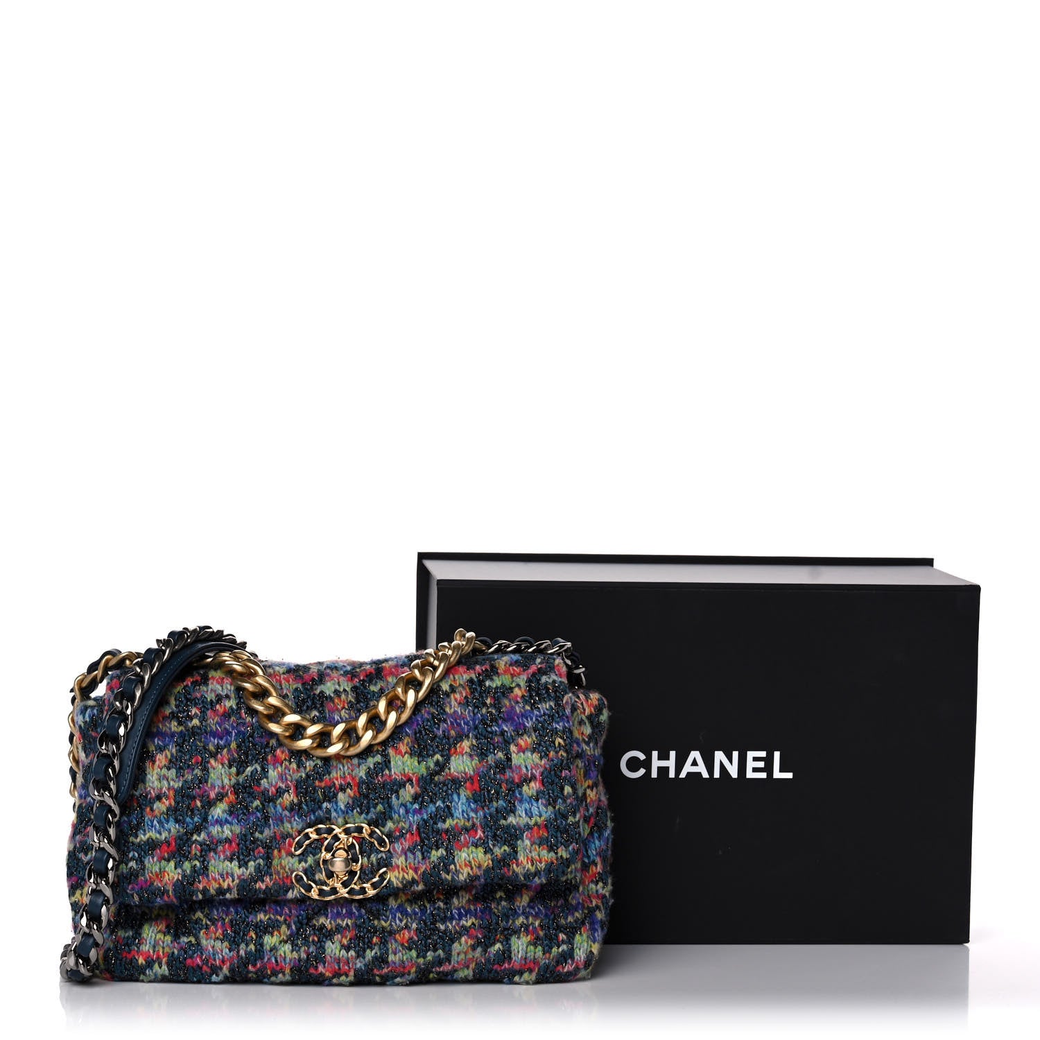 Chanel Tweed Quilted Medium Chanel 19 Flap Dark Multicolor 11 of 11