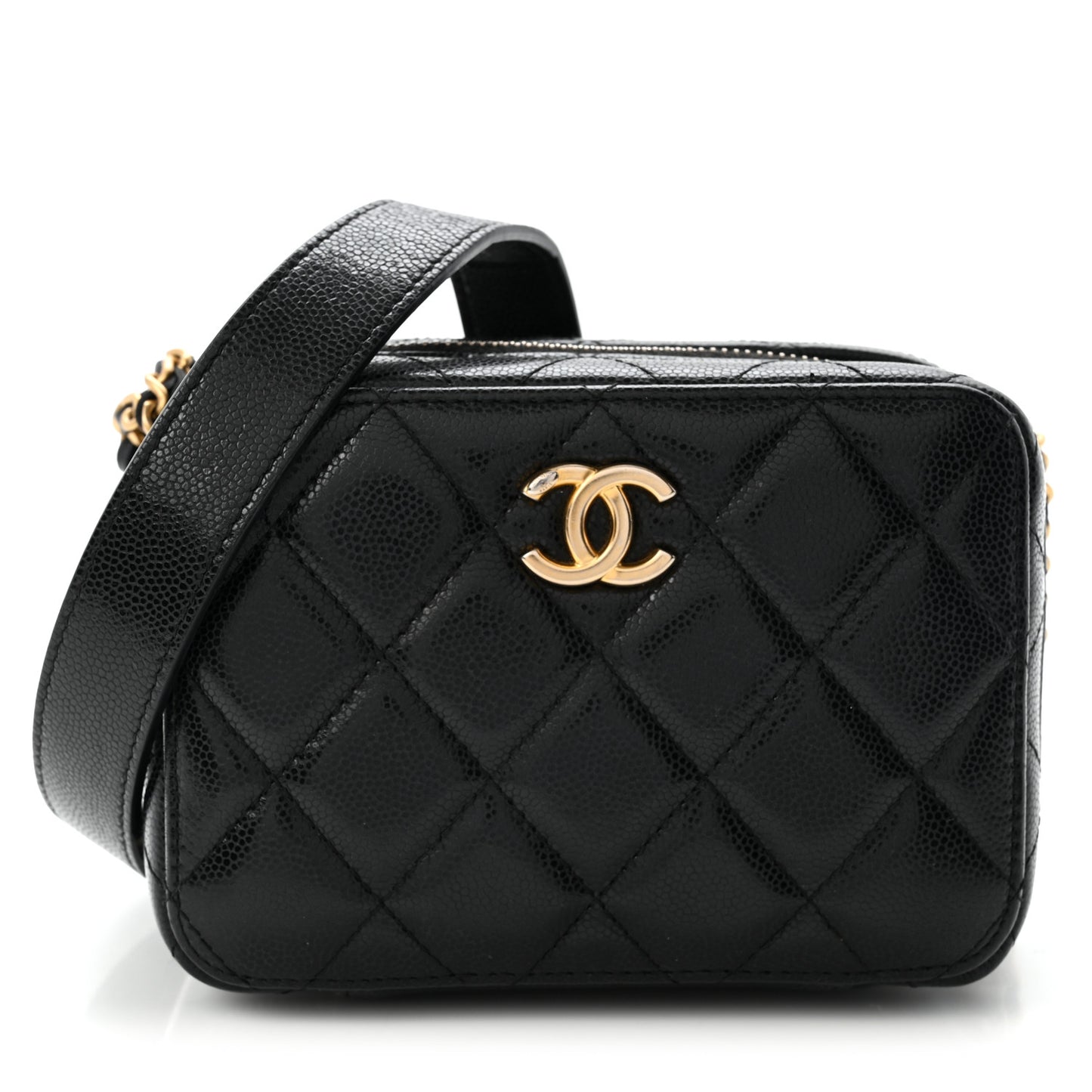 Caviar Quilted Twist Your Buttons Clutch With Chain Black