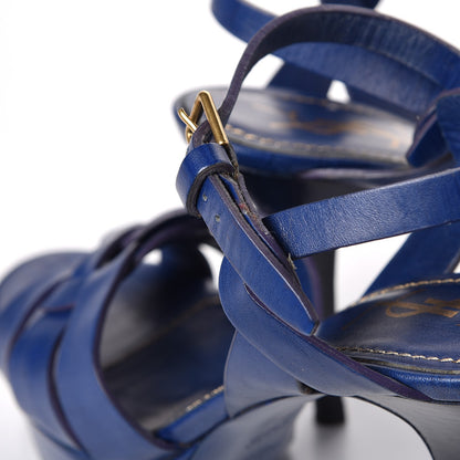 Saint Laurent Calfskin Tribute 75 Platform Sandals 36.5 Royal Blue 9 of 13