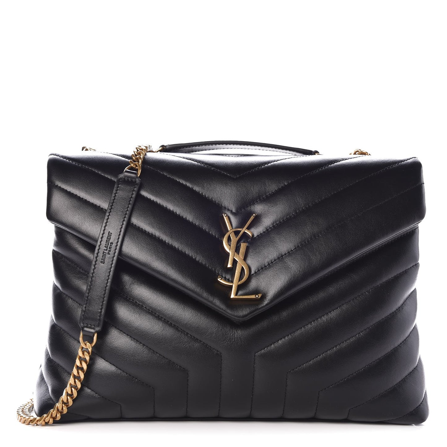Calfskin Y Quilted Monogram Medium Loulou Chain Satchel Black