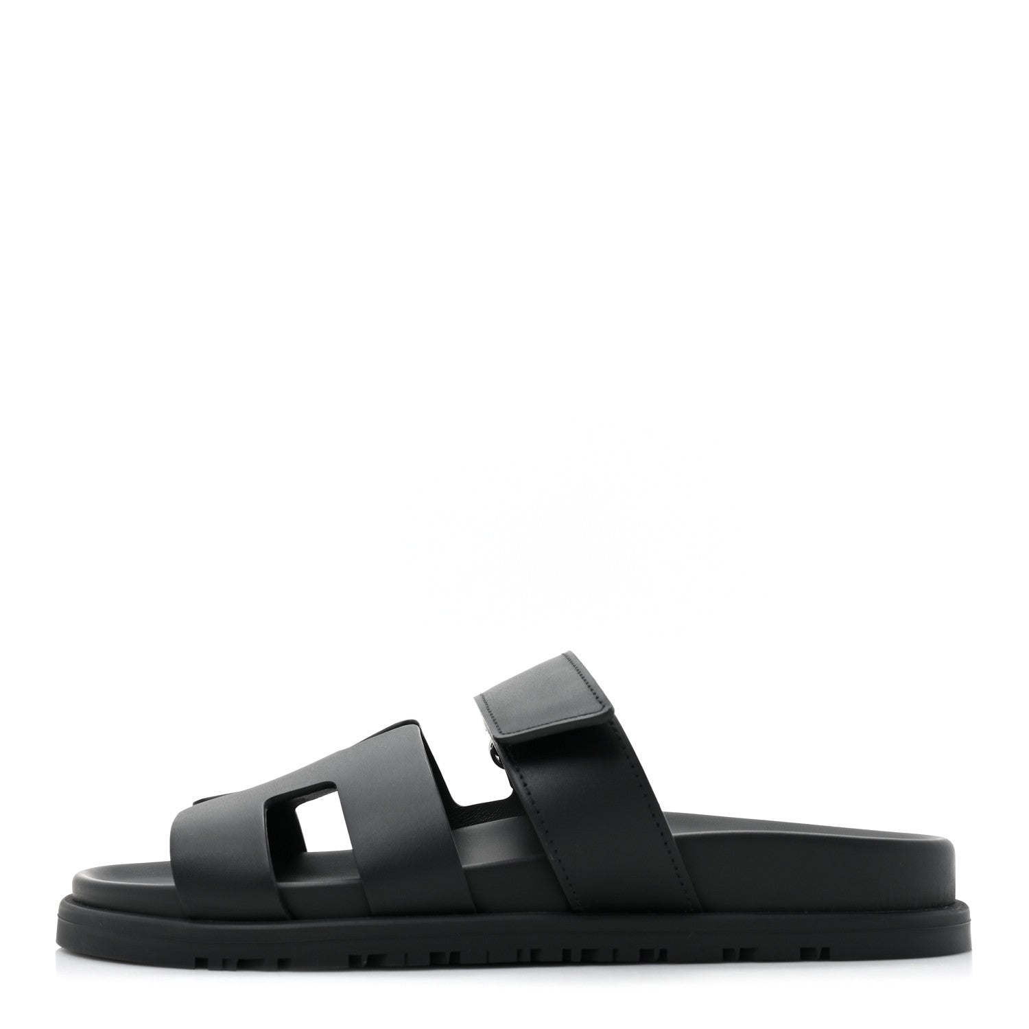 Hermes Calfskin Womens Chypre Sandals 37.5 Black 1 of 8