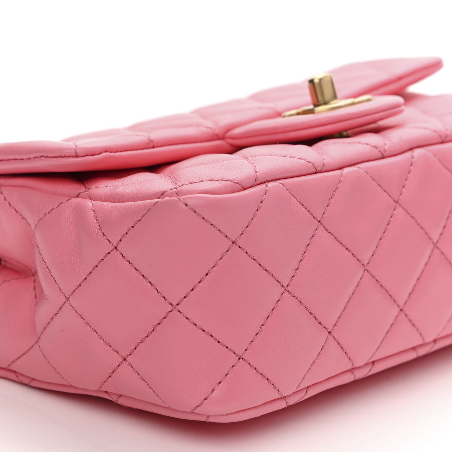 Lambskin Quilted Mini Rectangular Pearl Crush Flap Pink
