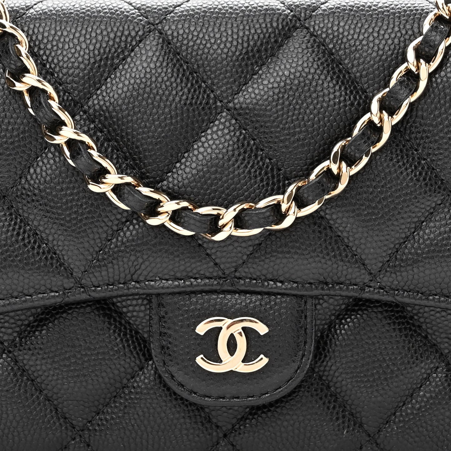Caviar Quilted Flap Phone Holder With Chain Black
