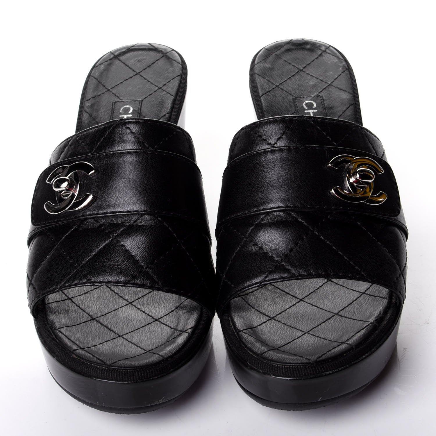 Chanel Lambskin Quilted Turn Lock CC Platform Mule 38 Black 5 of 12