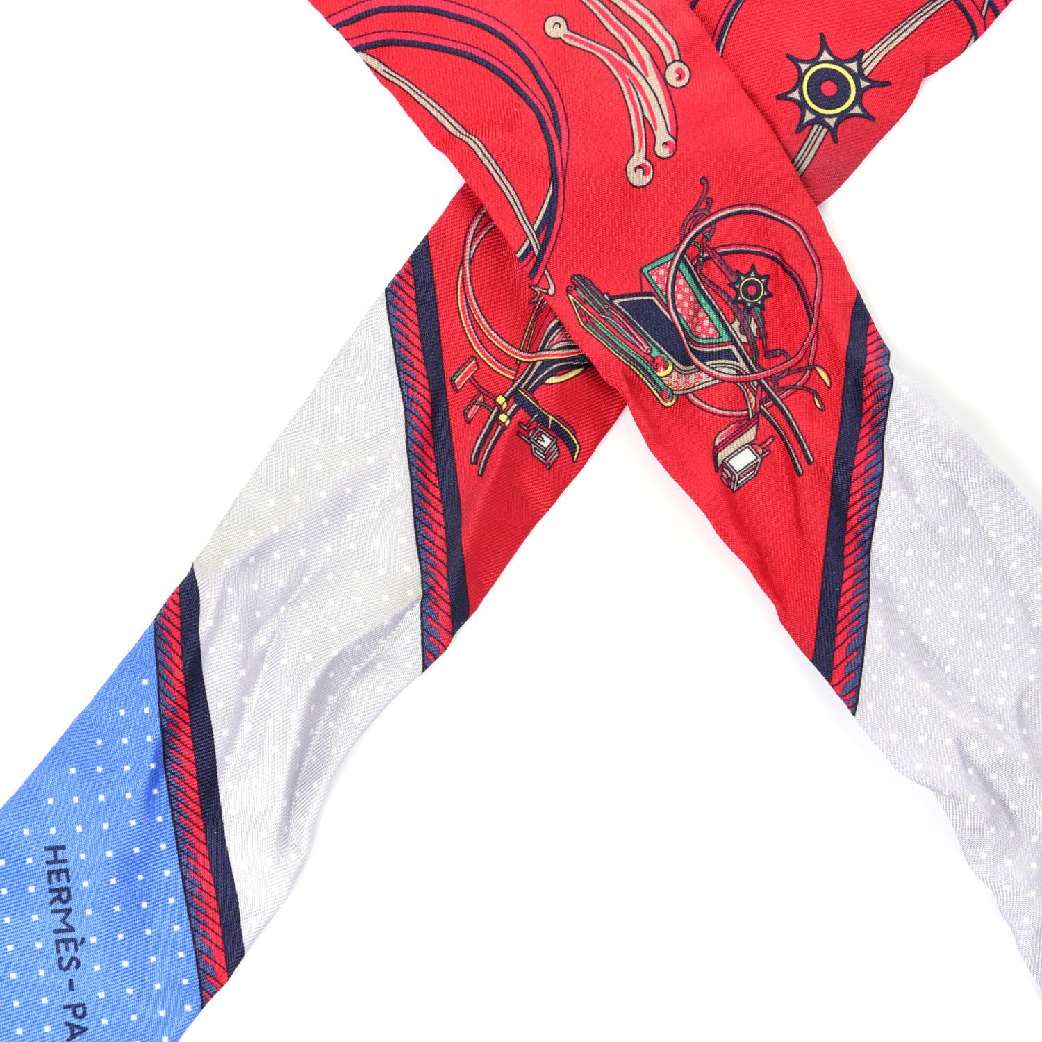 Hermes Silk Les Voitures A Transformation Twilly Rouge Bleu Gris 2 of 5