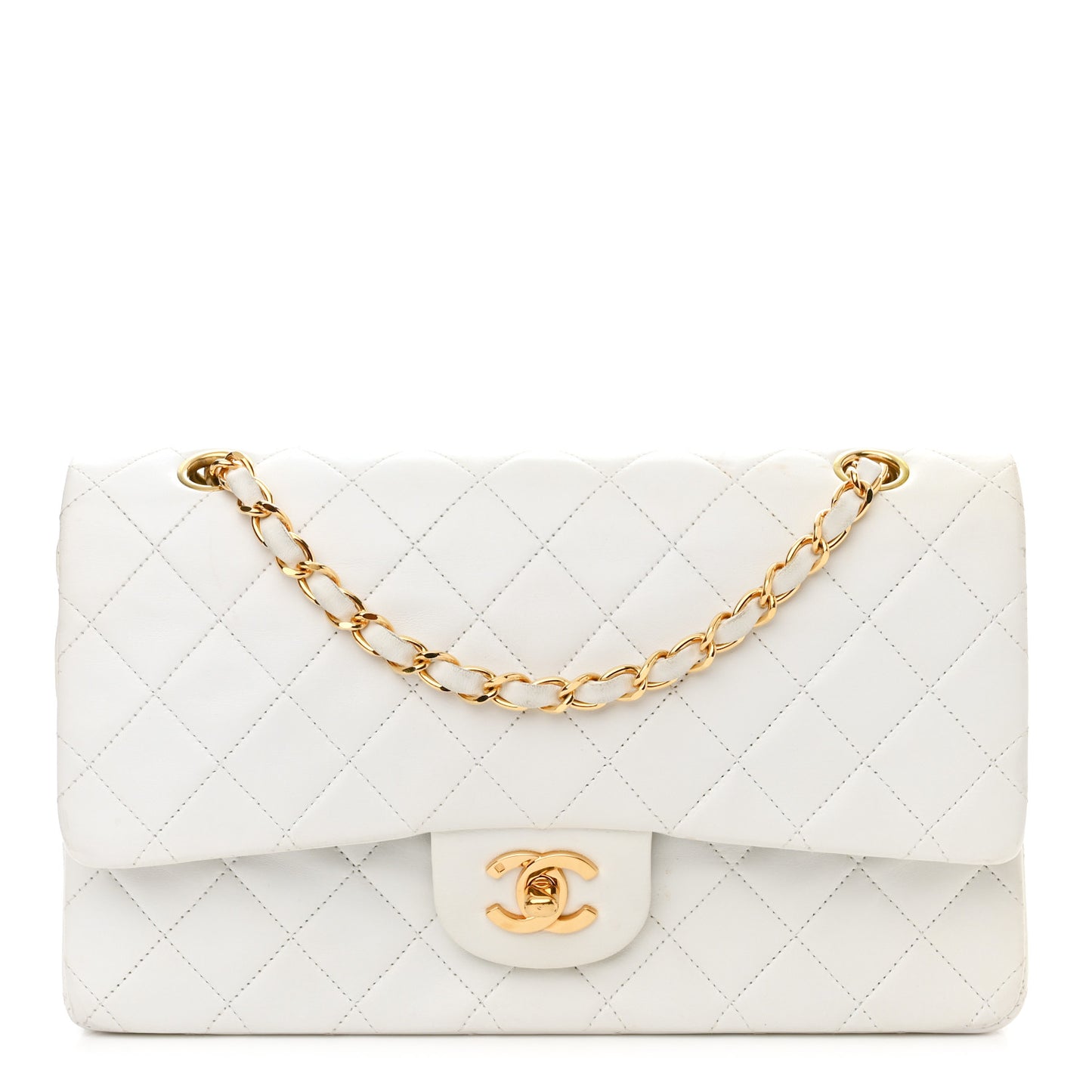 Lambskin Quilted Medium Double Flap White