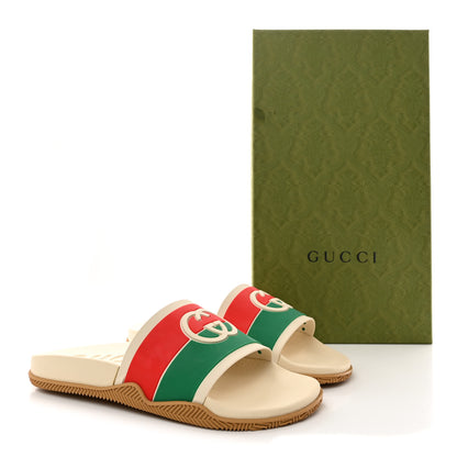 Gucci Rubber Web Womens Interlocking G Slide Sandals 39 Mystic White Green Red 10 of 10
