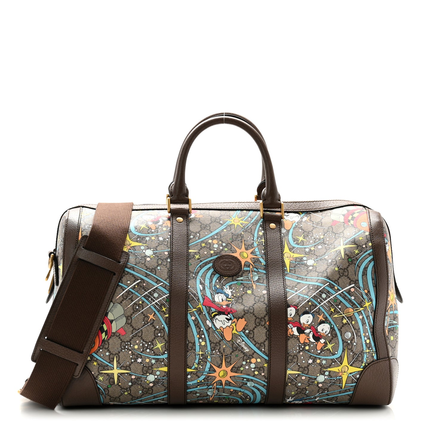 X DISNEY GG Supreme Monogram Donald Duck Retro Interlocking G Duffle Bag Beige Multicolor New Acero