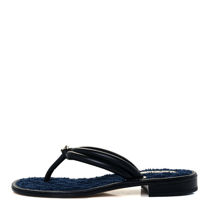 Chanel Lambskin Fabric CC Thong Sandals 36.5 Black Dark Navy 1 of 10