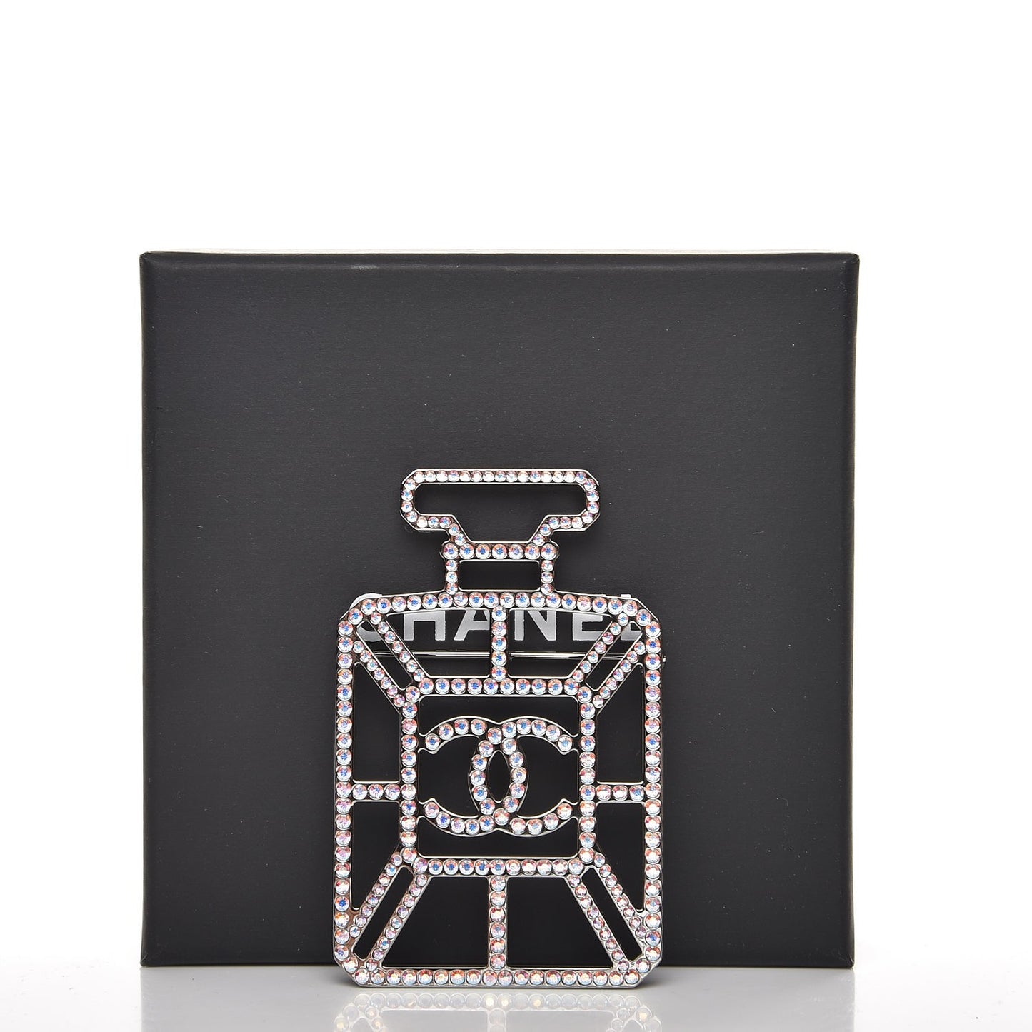 Crystal Perfume Bottle CC Brooch Ruthenium Iridescent Blue