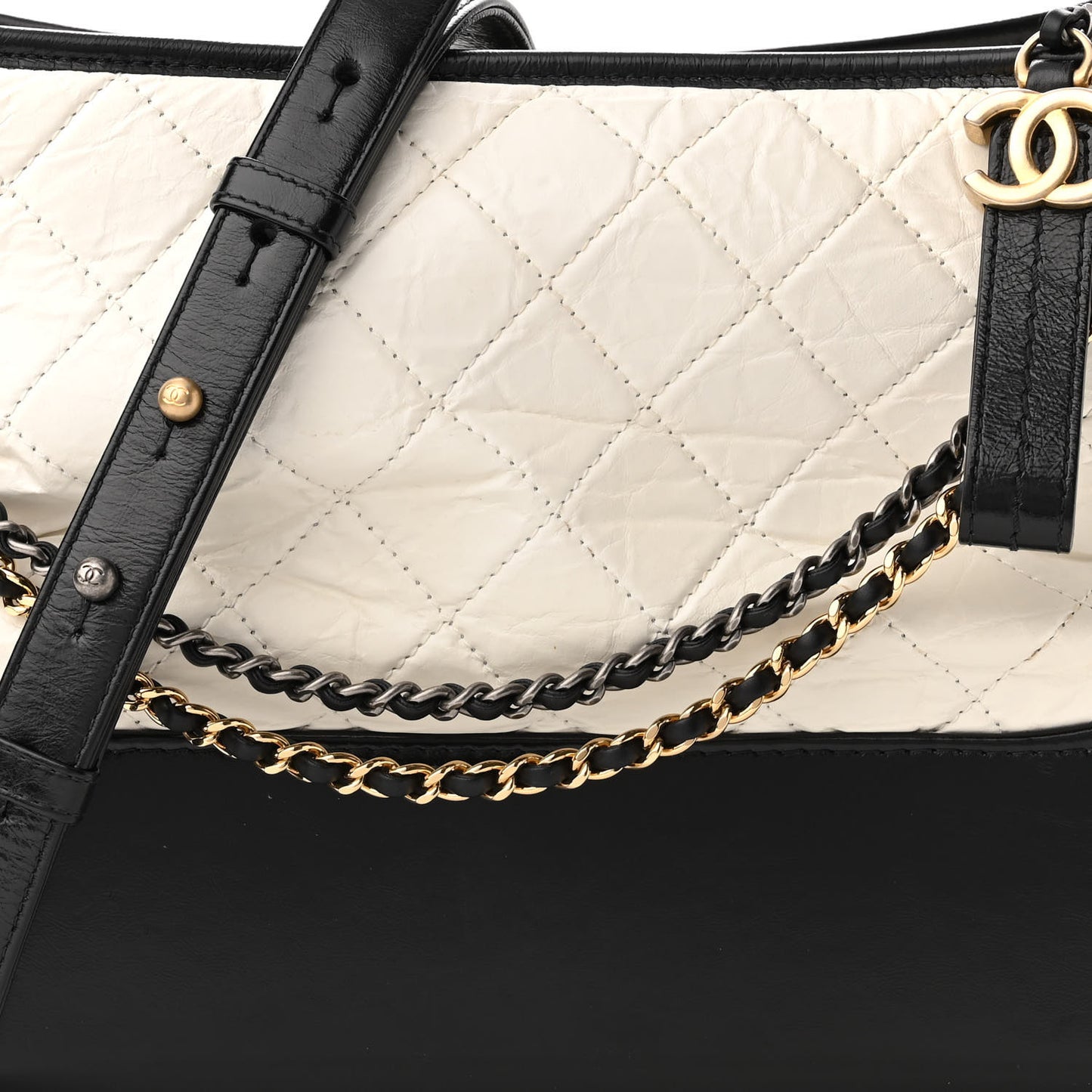 Aged Calfskin Quilted Medium Gabrielle Hobo Black White