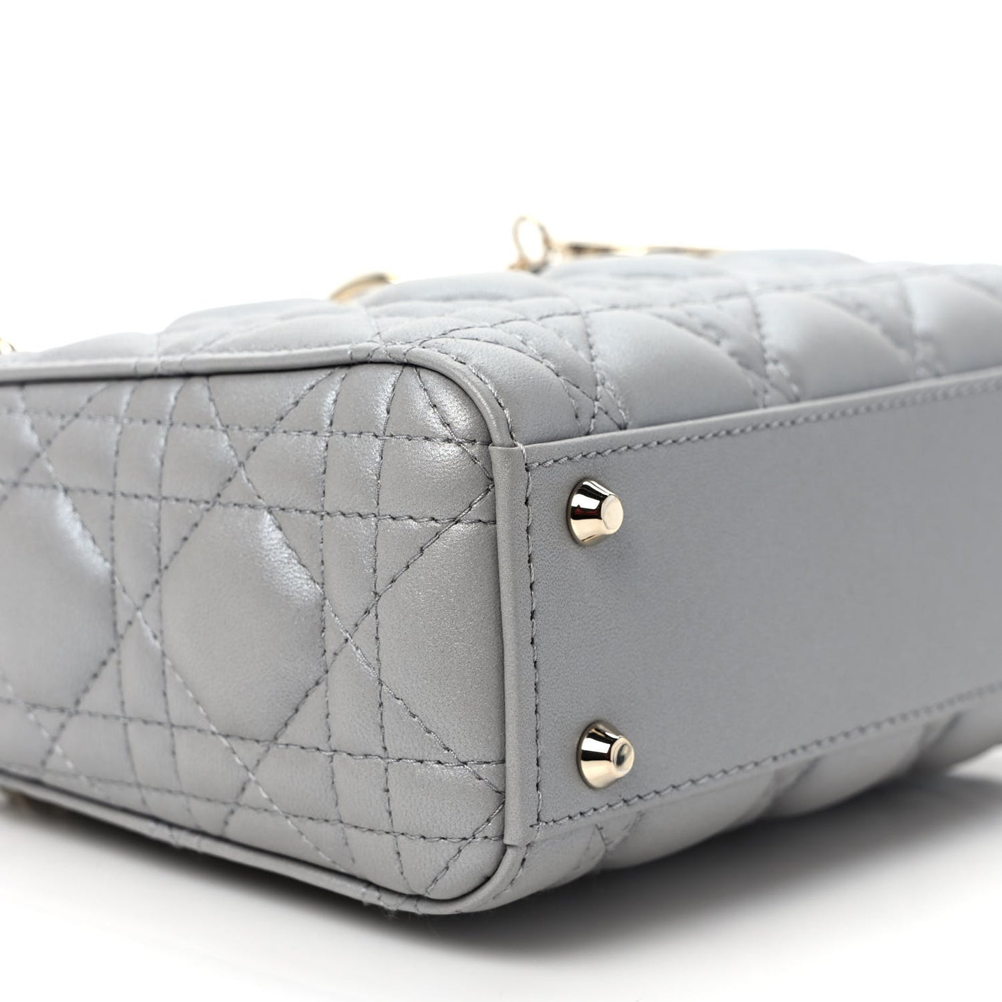 Metallic Lambskin Cannage Mini Lady Dior Grey