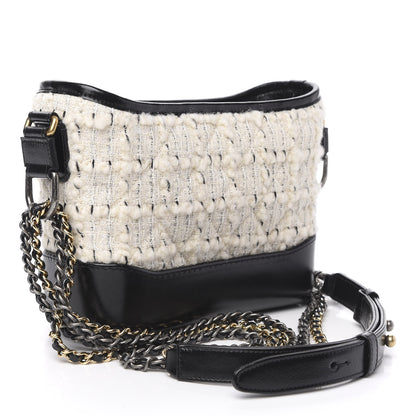 Chanel Tweed Calfskin Quilted Small Gabrielle Hobo Ivory Black 3 of 9