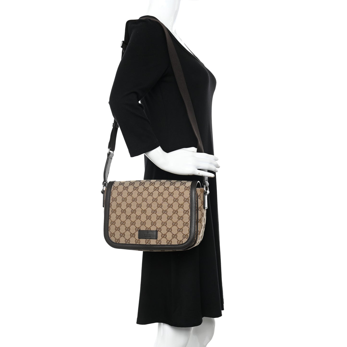 Monogram Flap Messenger Bag Beige Dark Brown