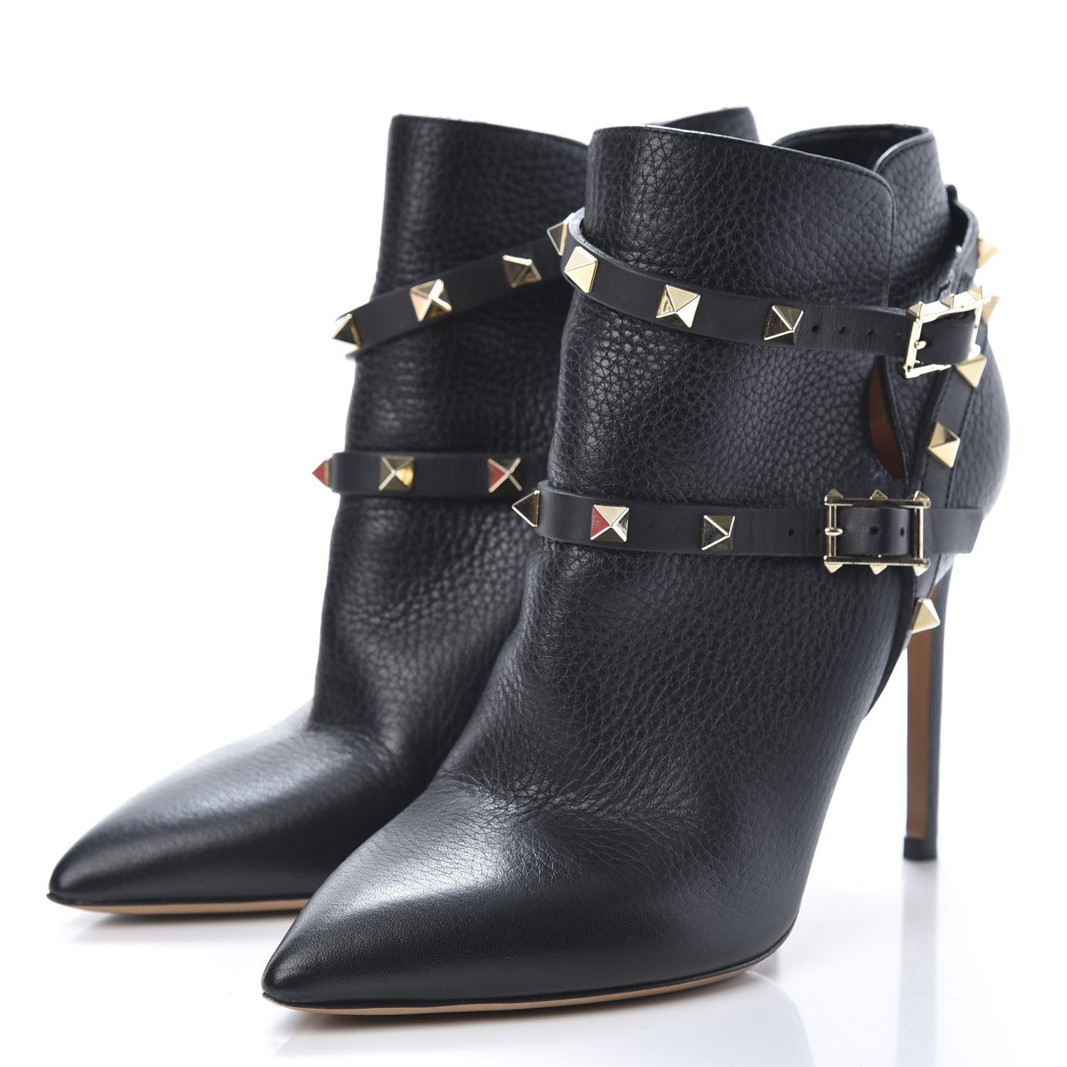 Valentino Garavani Pebbled Calfskin Rockstud Double Buckle 100mm Ankle Boots 36.5 Black 3 of 11