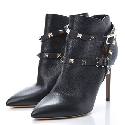 Valentino Garavani Pebbled Calfskin Rockstud Double Buckle 100mm Ankle Boots 36.5 Black 3 of 11