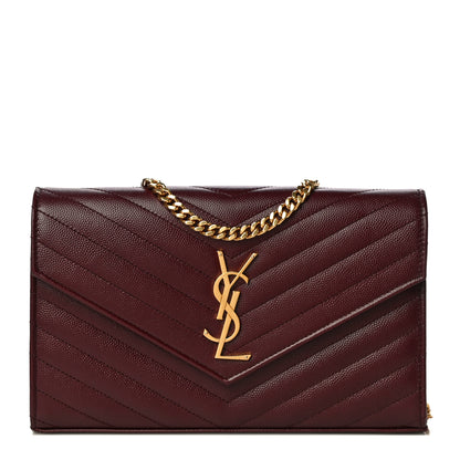 Saint Laurent Grain De Poudre Matelasse Chevron Monogram Chain Wallet Rouge Legion 1 of 11