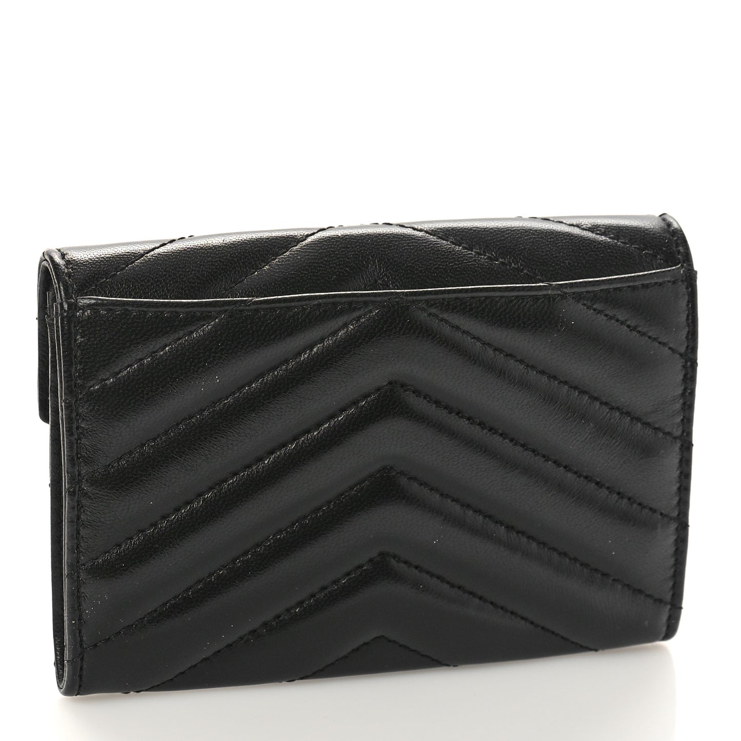 Nappa Matelasse Chevron Small Monogram Envelope Wallet Black