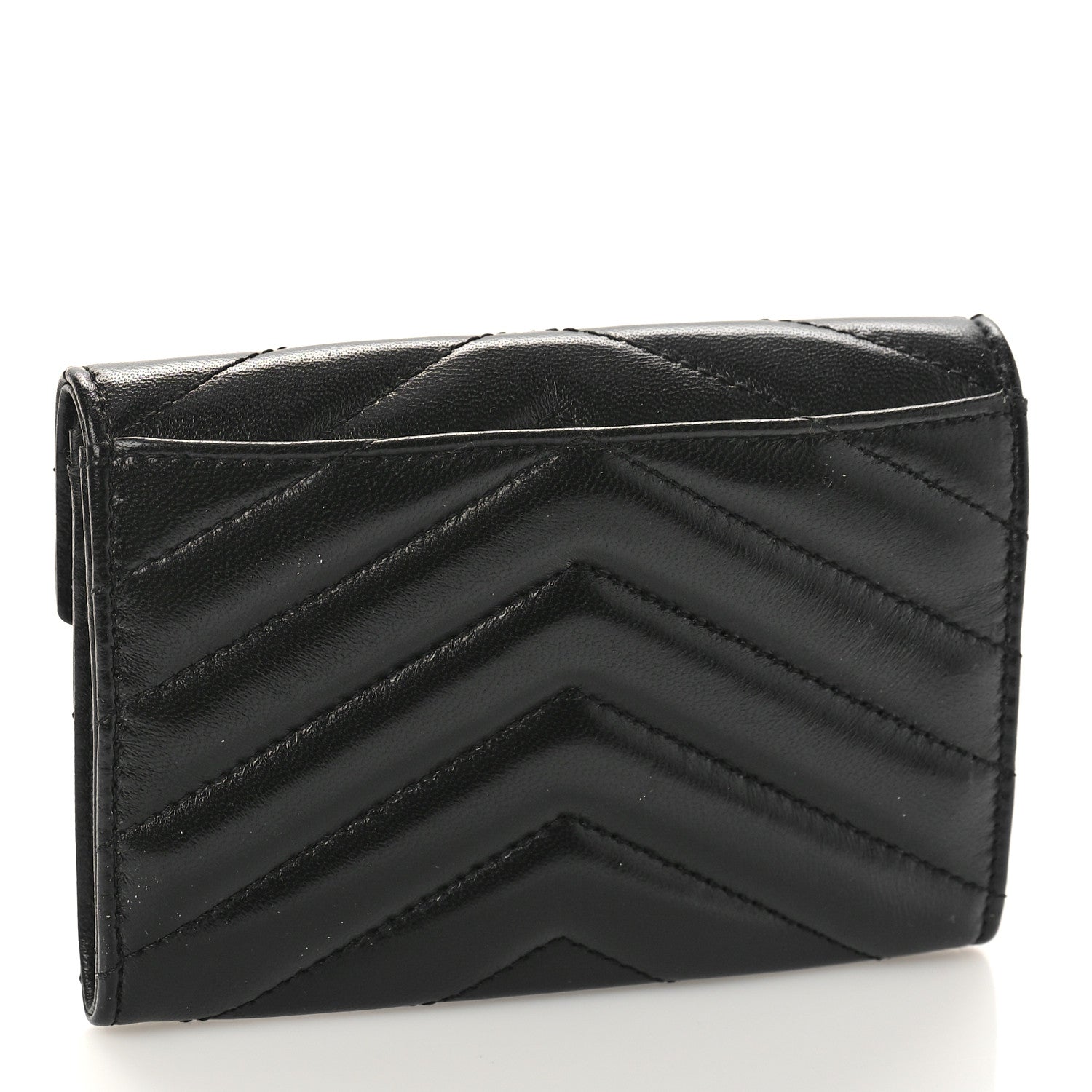 Saint Laurent Nappa Matelasse Chevron Small Monogram Envelope Wallet Black 3 of 9