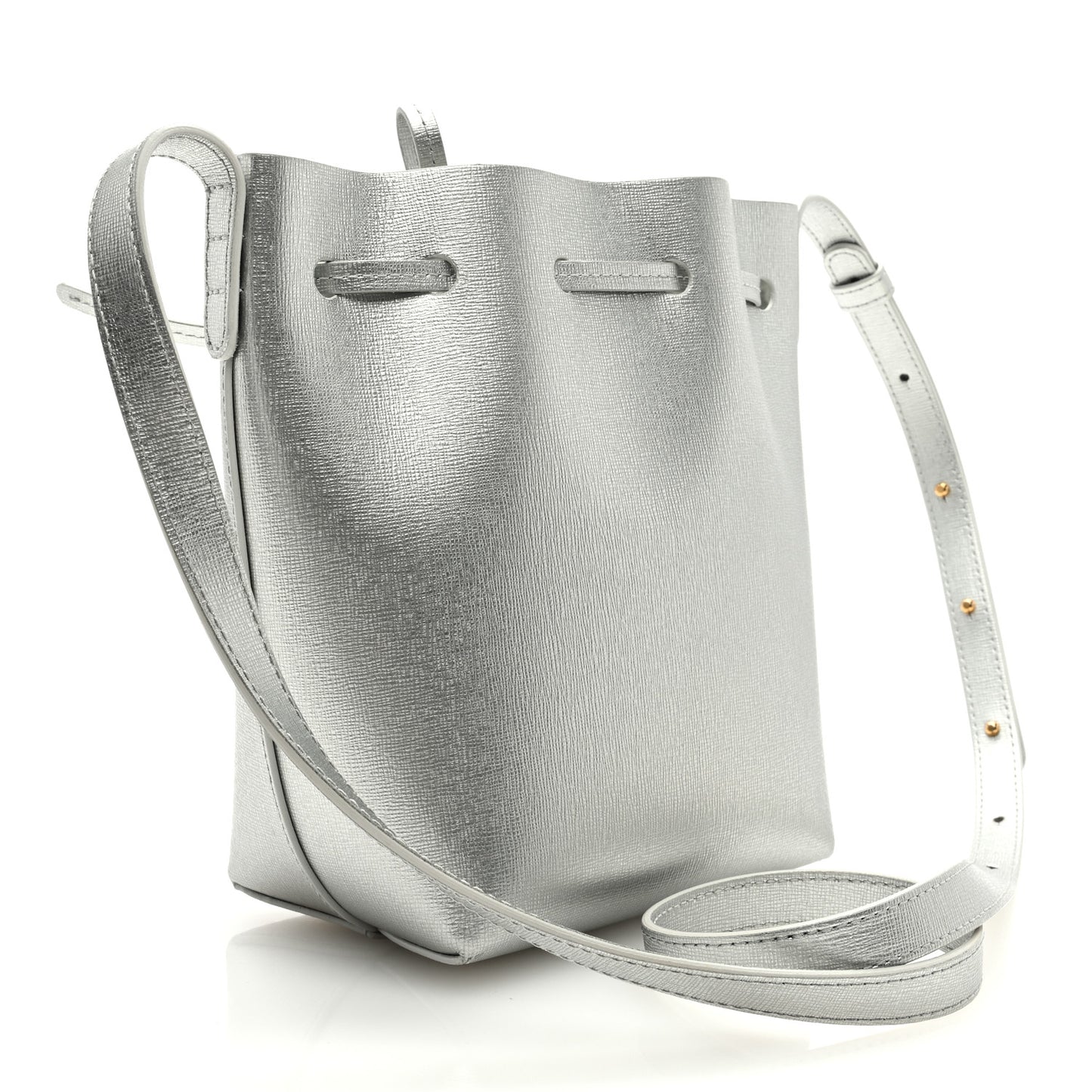 Metallic Calfskin Bucket Bag Silver