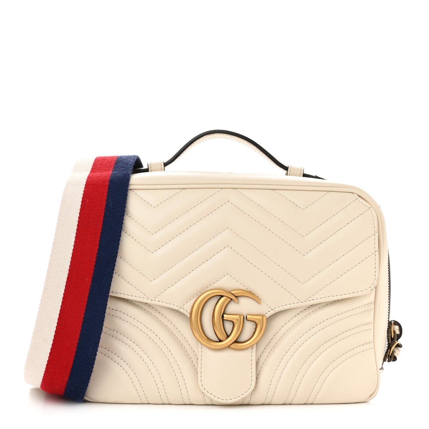 Calfskin Matelasse Sylvie Web Small GG Marmont Top Handle Shoulder Bag White