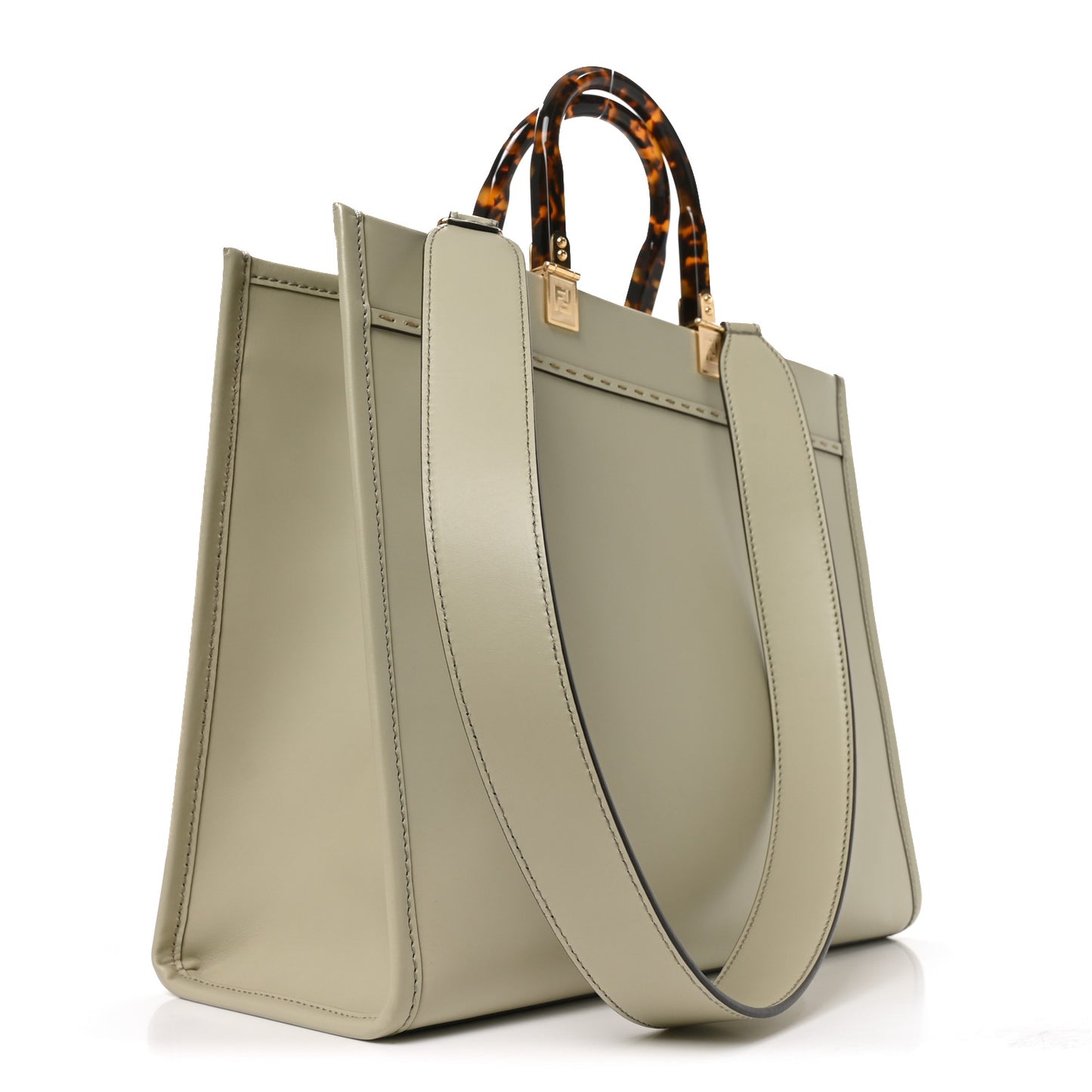 Vitello King Plexiglass Logo Embossed Medium Fendi Sunshine Shopper Tote Green Tea