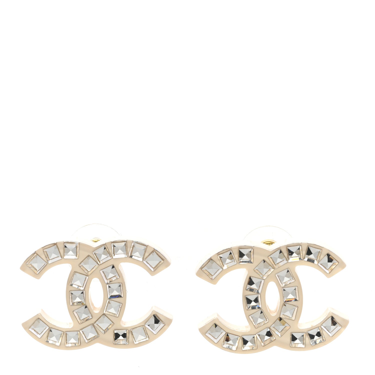 Chanel Resin Crystal Baguette CC Earrings Ivory 1 of 4