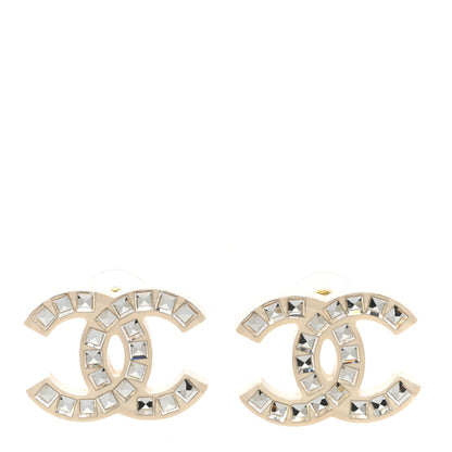 Chanel Resin Crystal Baguette CC Earrings Ivory 1 of 4