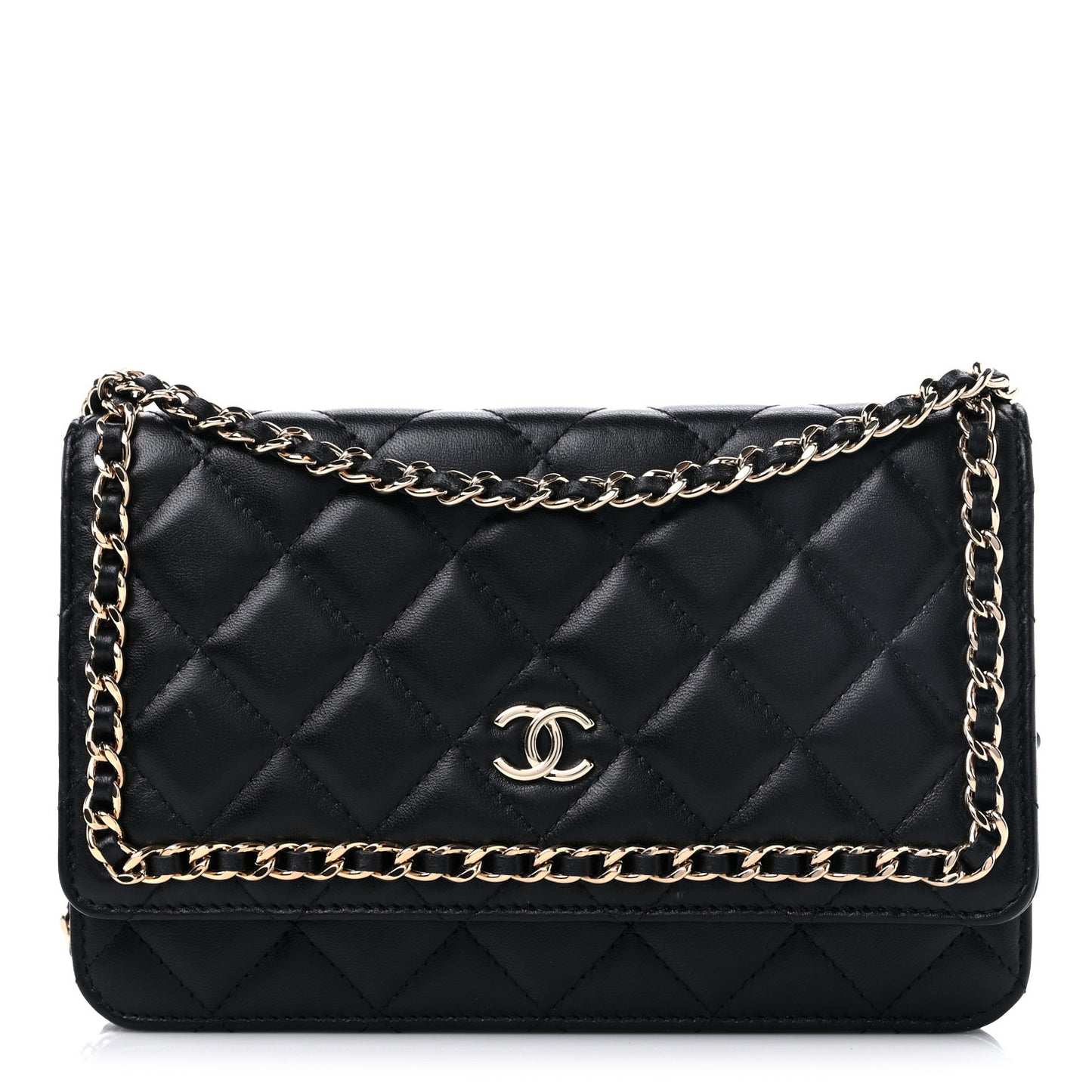 Lambskin Quilted Chain Around Wallet On Chain WOC Black