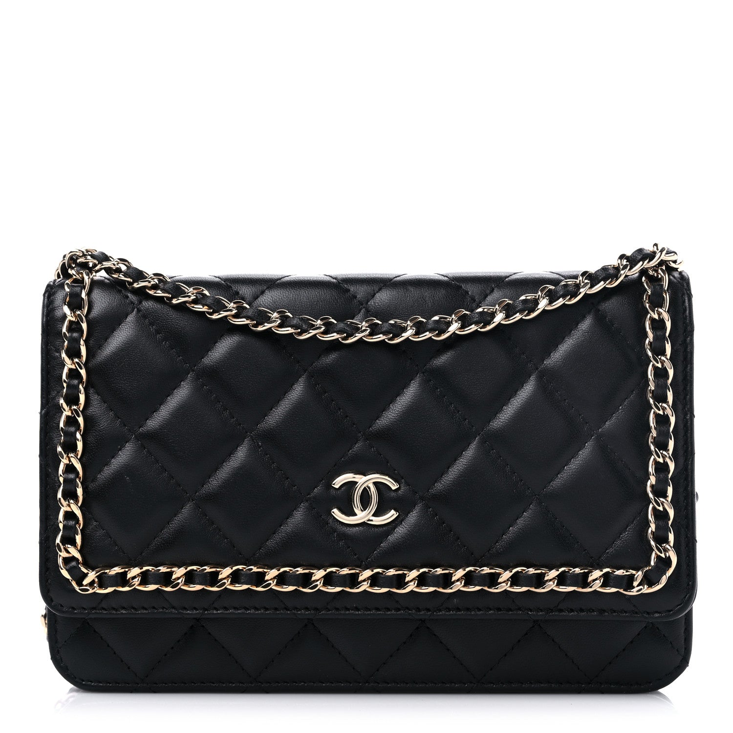 Chanel Lambskin Quilted Chain Around Wallet On Chain WOC Black 1 of 15