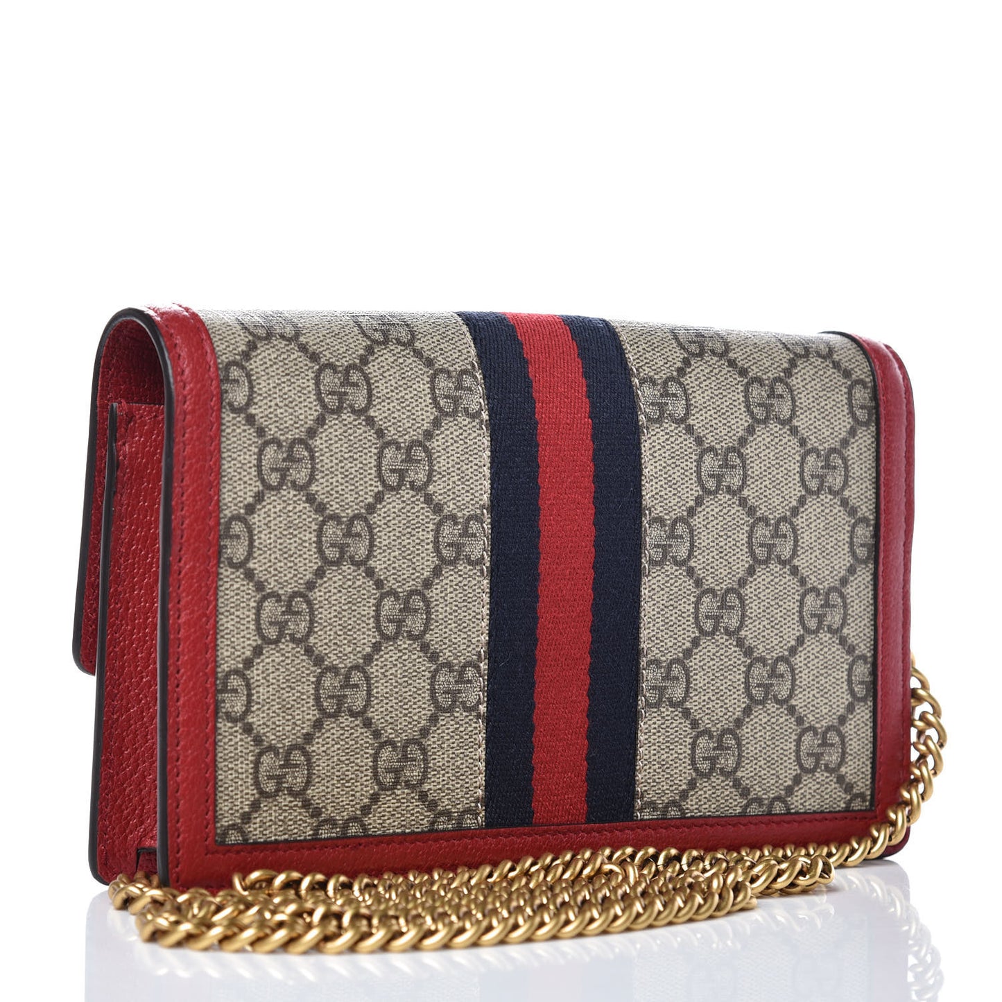 GG Supreme Monogram Web Queen Margaret Chain Wallet Red