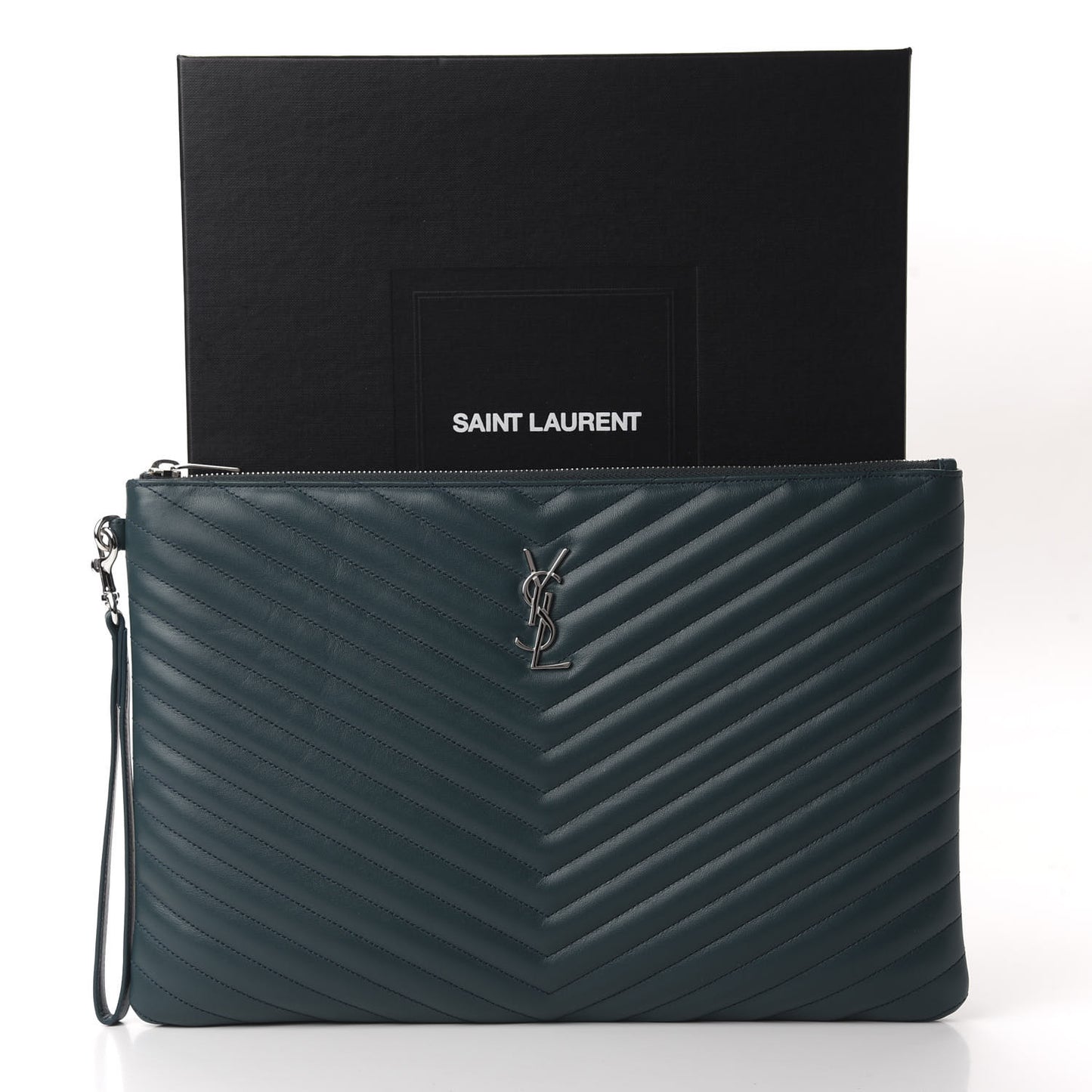 Calfskin Matelasse Chevron Monogram Document Holder Dark Green