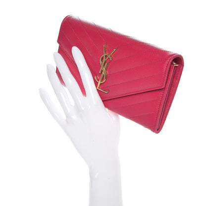Saint Laurent Grain De Poudre Matelasse Chevron Monogram Flap Wallet Bubblegum 2 of 12