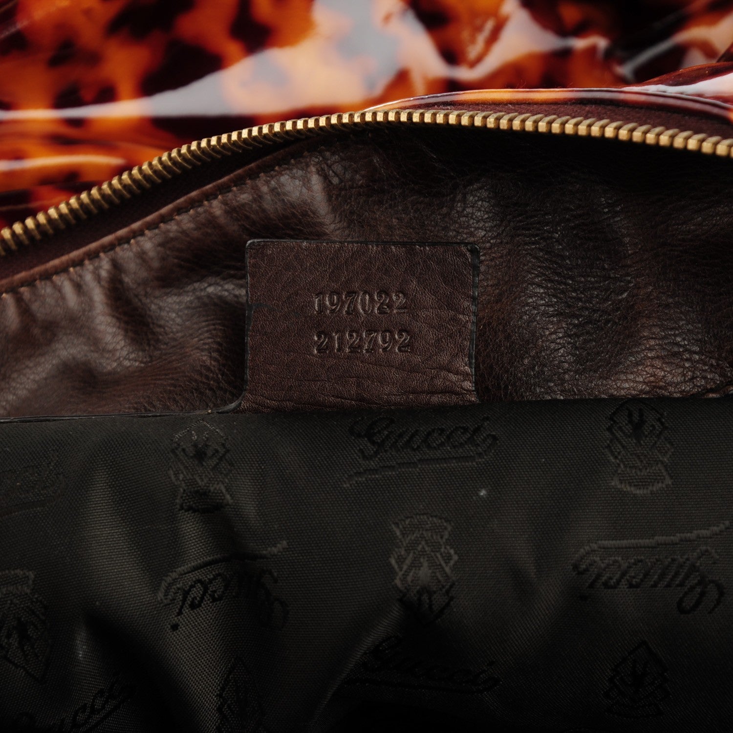 Gucci Patent Tortoise Shell Monogram Large Hysteria Tote 7 of 7