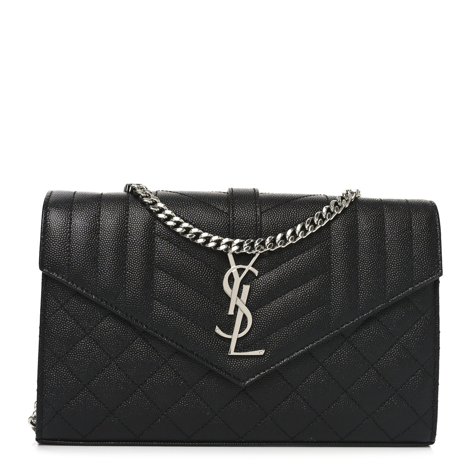 Saint Laurent Grain De Poudre Mixed Matelasse Triquilt Monogram Chain Wallet Black 1 of 10